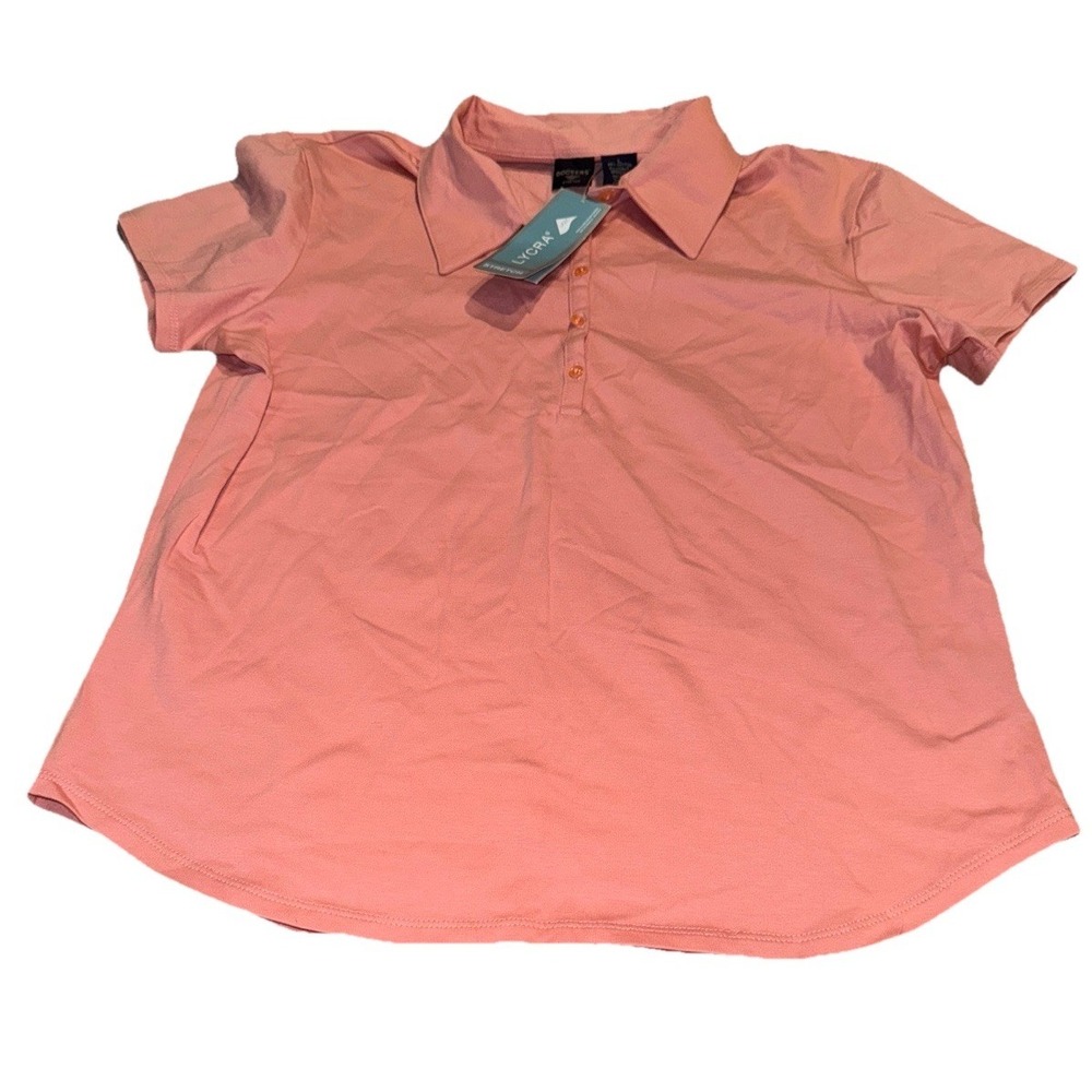 New Dockers Womens  Short Sleeve Polo Shirt Pink Cotton Blend Sz Large‎